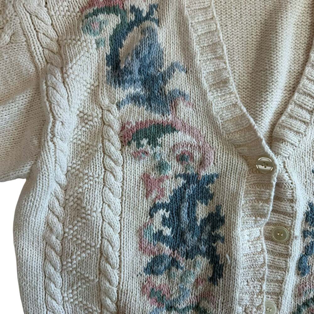 Karen Scott II Hand Knits Vintage Floral Cable Knit Button-Front Cardigan - Picture 3 of 11